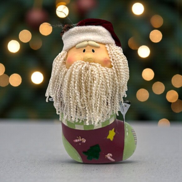 Decor Other - Santa Boot Cookie Jar With Festive Design Ceramic & Wool Blend Holiday Decor